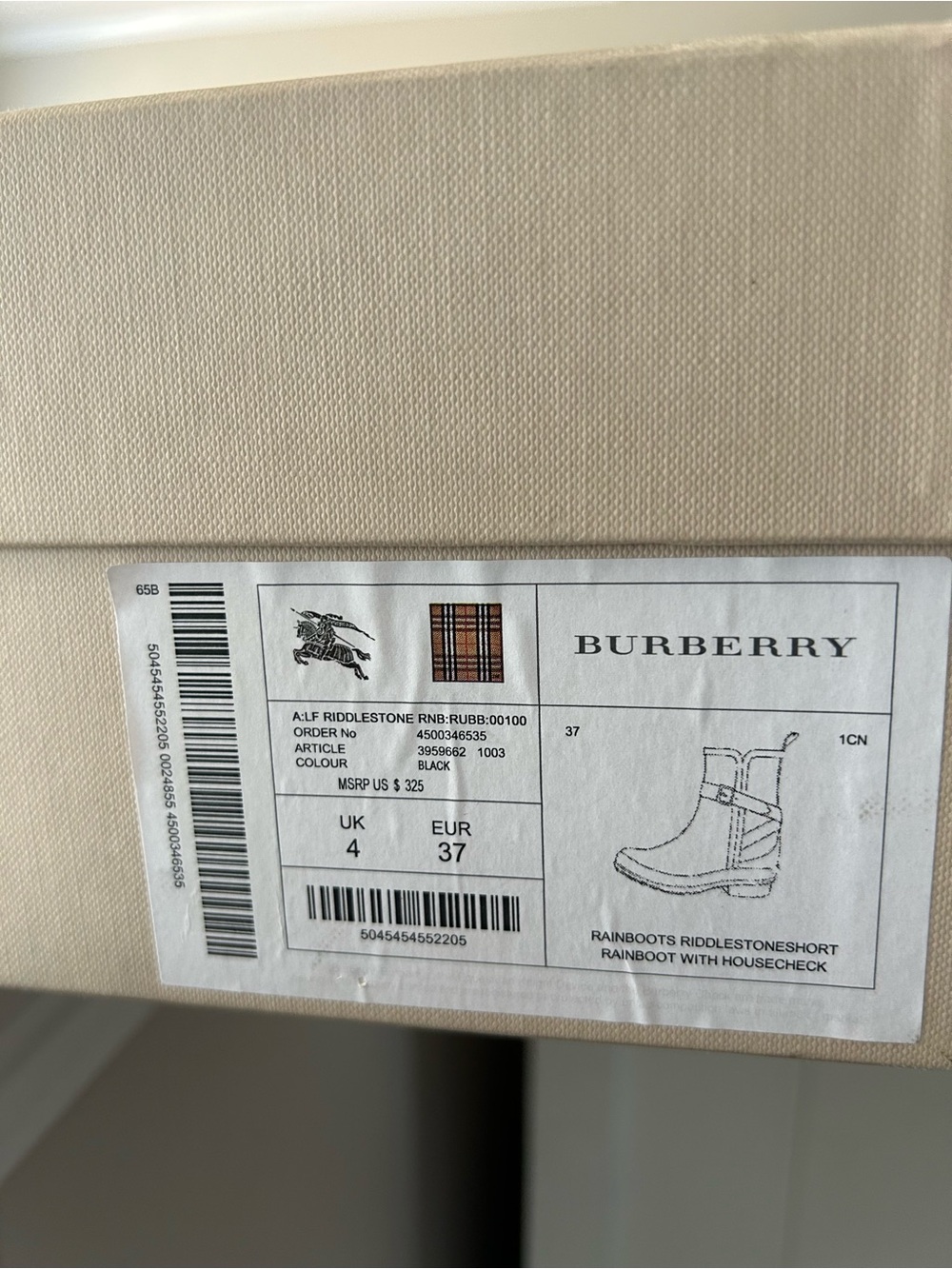 Burberry Black Women's Chelsea Rain Ankle Boots with Plaid Panel - Picture 8 of 8